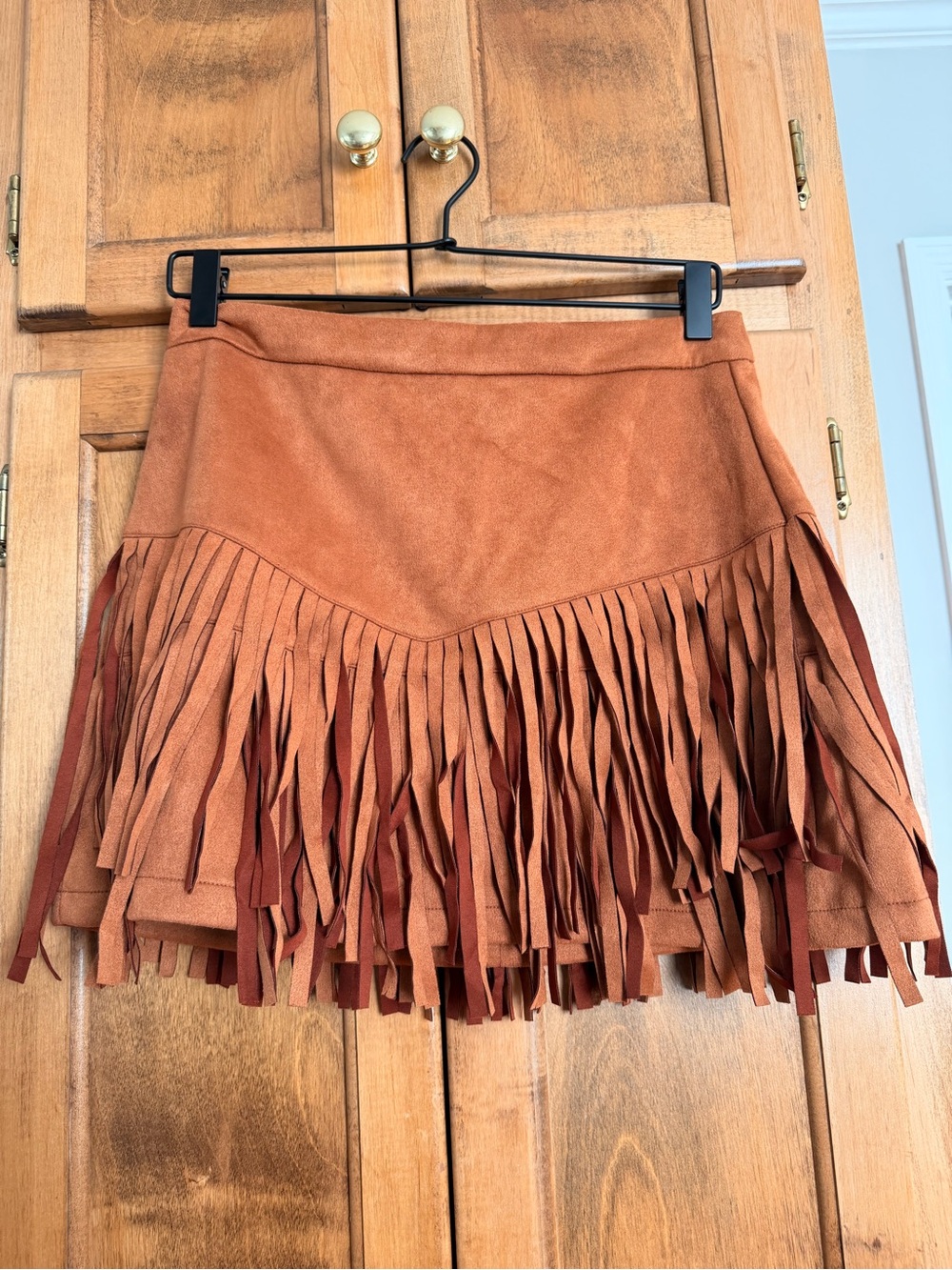 Cupshe Chocolate Faux Suede Fringe Mini Skirt